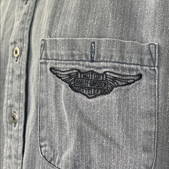 Harley Davidson - Vintage Gray Stonewashed Harley Button Down Shirt Size Medium - Picture 6 of 11